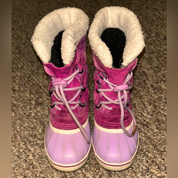 Sorel Snow Boots Girls Size 1 Violet Snowflake Waterproof Boots - Picture 1 of 12